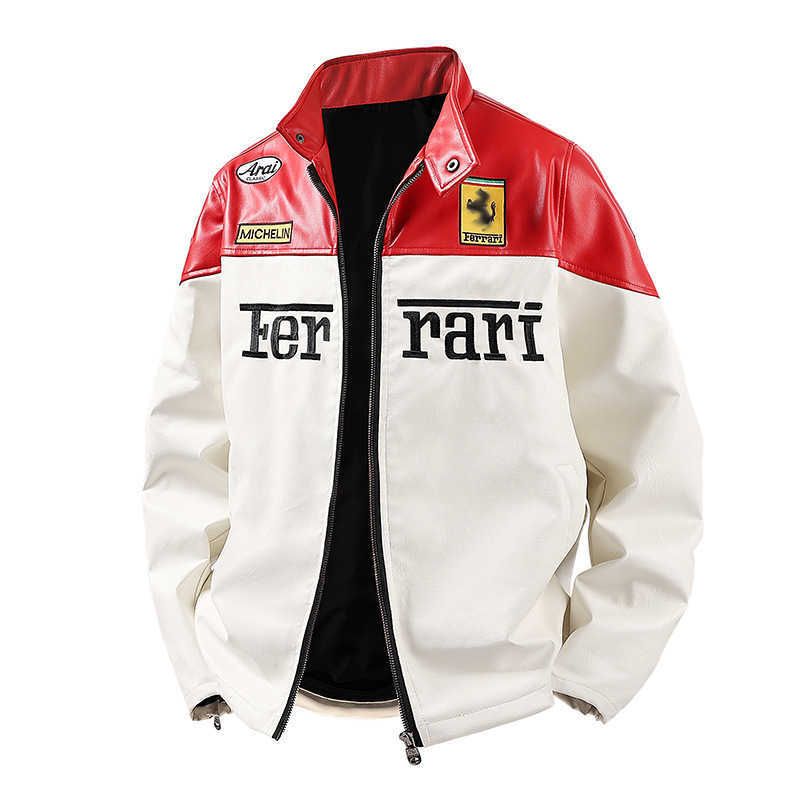 Trendy Brand Leather Jacket Embroidered PU Leather Motorcycle Jacket Baseball Cotton Jacket Couple Cotton Coat Motorcycle Flight Jacket for Men and