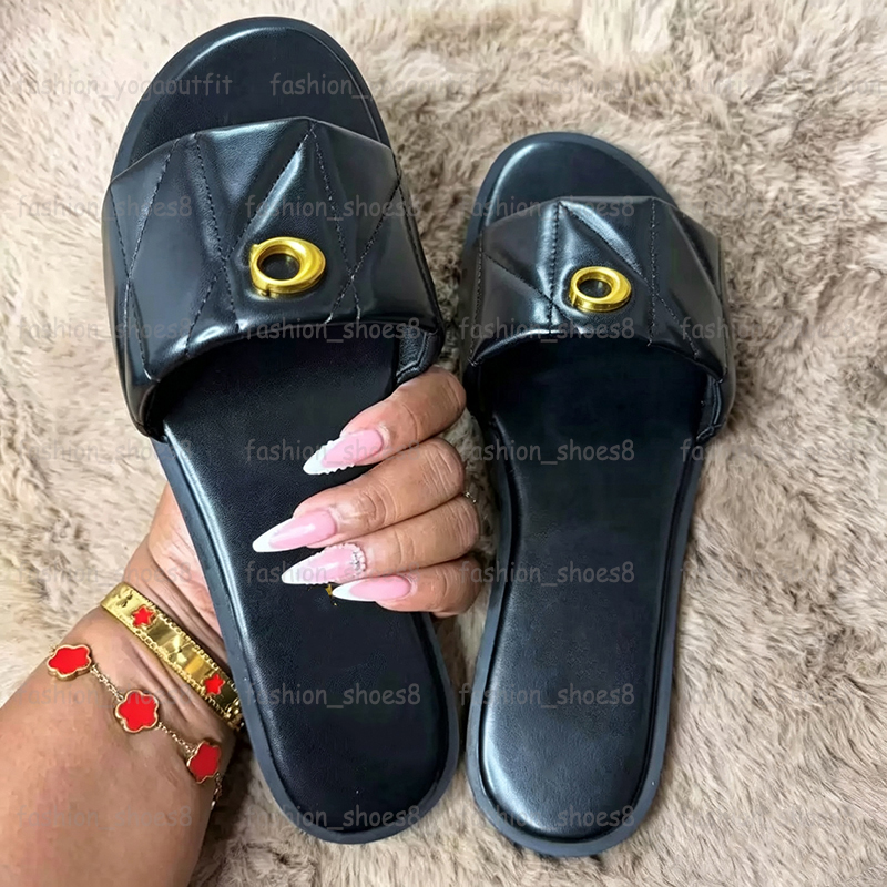 Designer Women Slides Holly Sandals Fashion Quilted Leather Flat Slippers Beach Summer Luxury Denim Sliders Open Toe Sandles For Woman Size 36-42-image-958965670