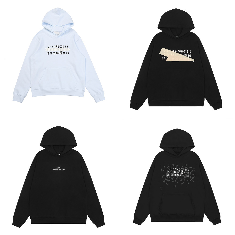 Maisons Mergela Hoodies Designer Digital Mm6 Print Hoodie Zipper Cardigan Jacket Mens Hoodies Number Pattern Round Neck Short Sleeved Sweatshirts 05