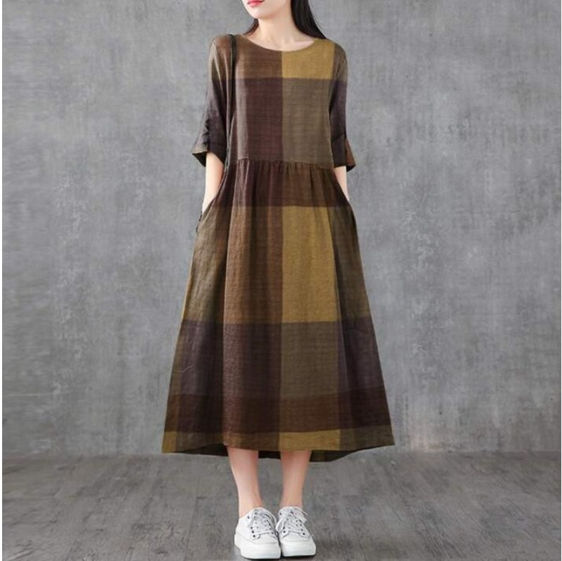 (1885) New Spring Trendy Fashionable Plaid Pullover Dress-image-1108187068