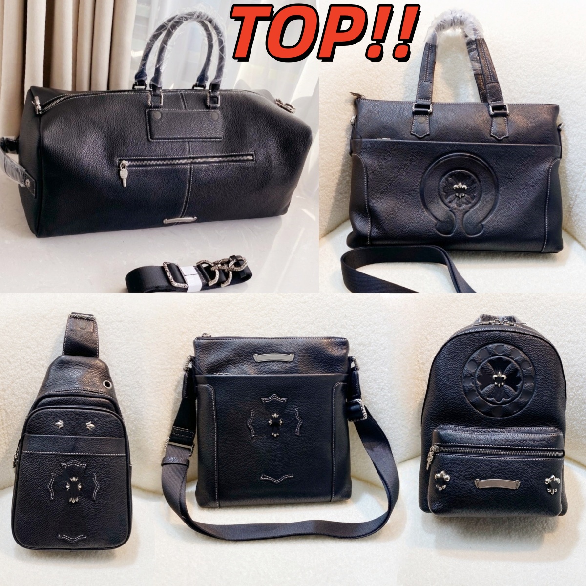 Top Borsa firmata in pelle di vacchetta nera Litchi Metal Cross Sword borse cromate zaino Borsa a tracolla vintage CHearts Donna Uomo Totes Borsa a