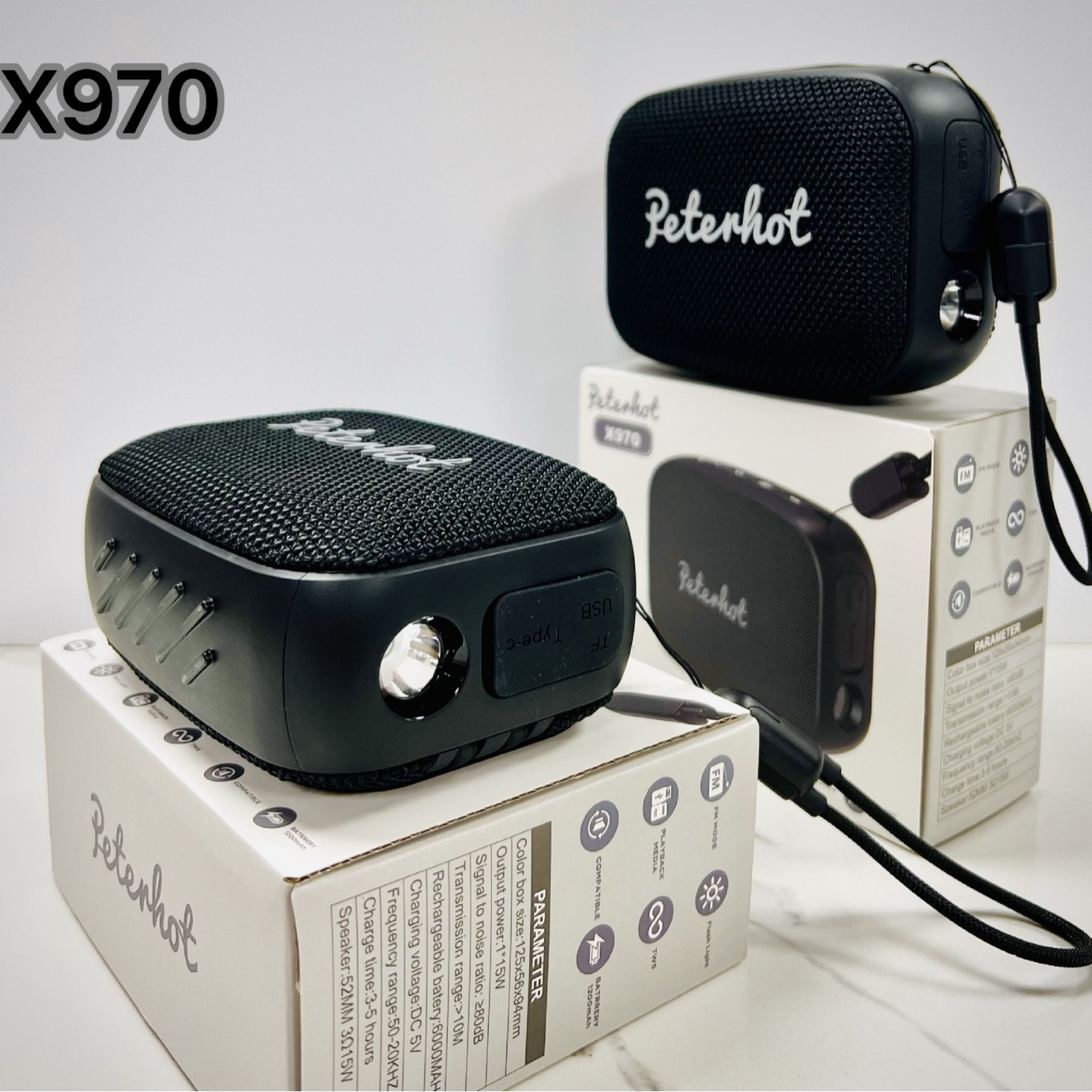 peterhot/X970 Portable Speakers 3-in-1 Multifunctional Outdoor Speaker: Bluetooth Speaker, Power Bank, and LED Flashlight-image-1086138687