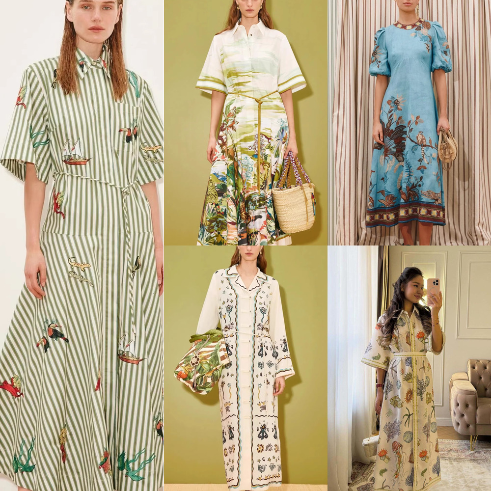 New Shirt Dresses For Woman Fashion Graffiti Printed Summer Dress Casual Slim Fit Linen Blend Skirt Outfits