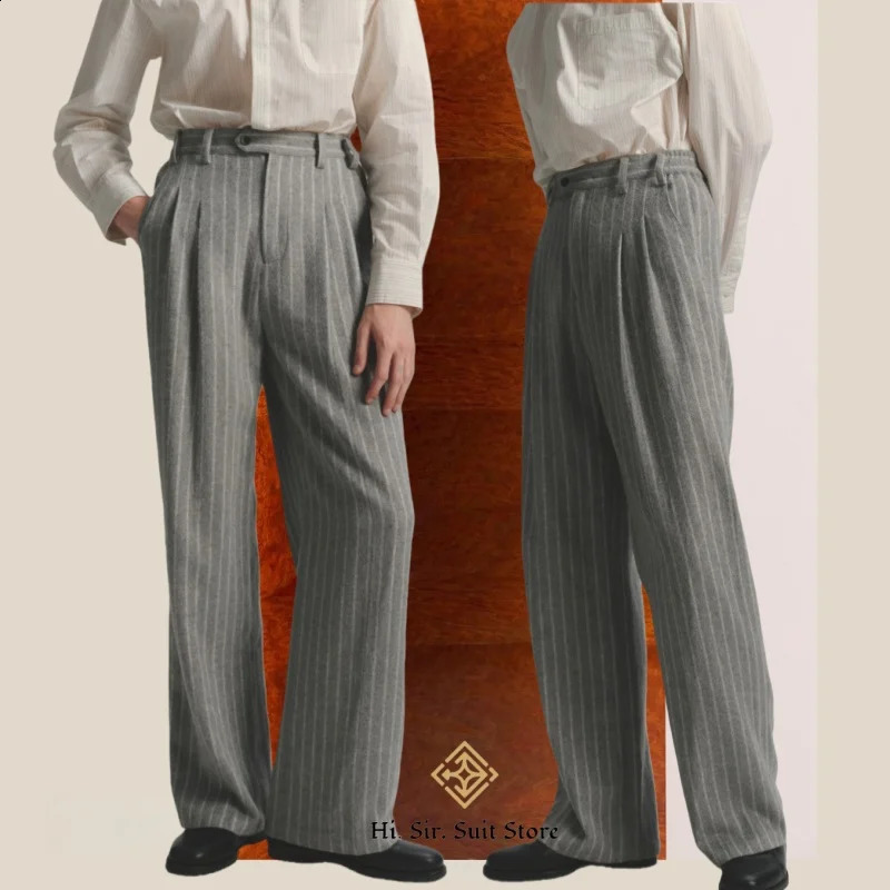 Mens HighStreet Vintage Striped Pants Drapey Silhouette Melange Old Money Style Elegant Casual Trousers for Gentlemen Fashion 260618