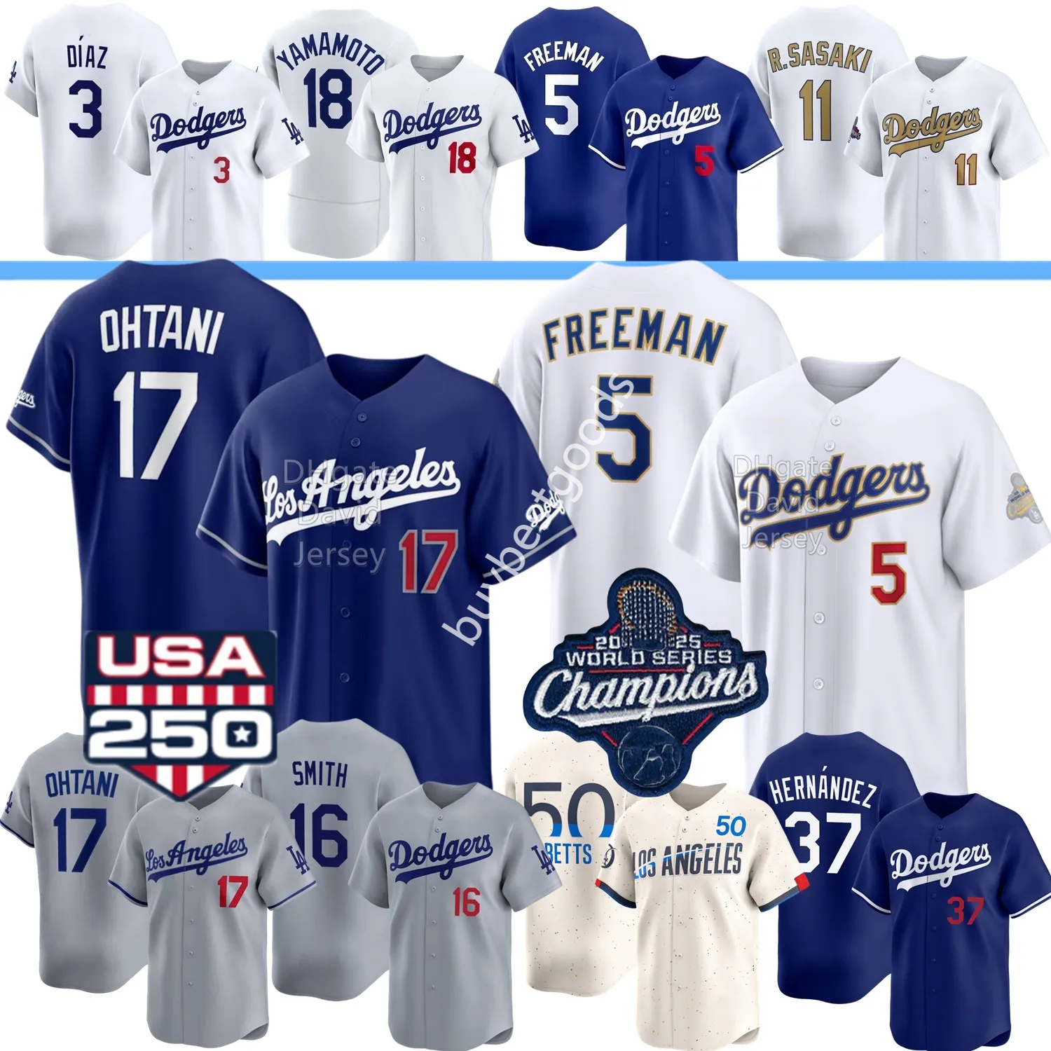 LA Dodgers Baseball Jersey Shohei Ohtani Mookie Betts Freddie Freeman 2025 WS Yamamoto Edwin Diaz Kyle Tucker Roki Sasaki Will Smith Pages Hernan-image-854575630