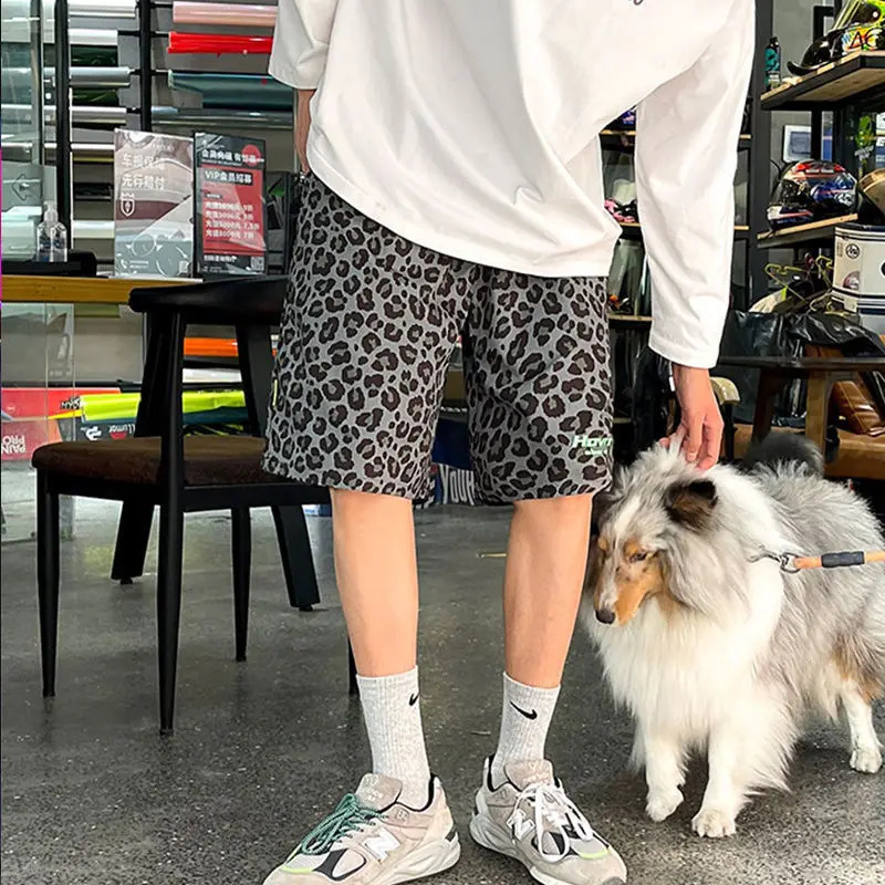 Summer American Retro Leopard Print High Street Versatile Shorts Couple Five-Quarter Casual Pants Polyester Fiber 260527BJ