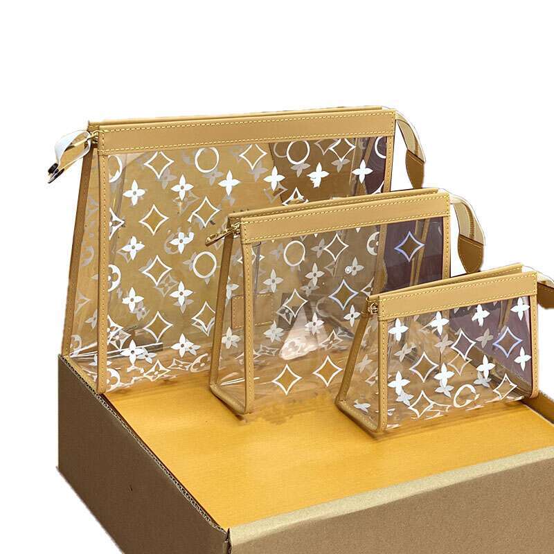 Toiletry Designer Clear Makeup Waterproof Travel Leather Binding Cosmetic Vanity Three-Piece Wallet Business Trip Storage Clutch Bag M11390-image-1112148508