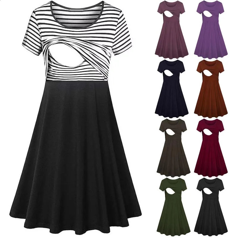 Fashion Maternity Care Striped Dresses Pregnant Women Pajamas Multifuntional Mother Breastfeed Dress Premama Baby Shower Clothes 260528BJ