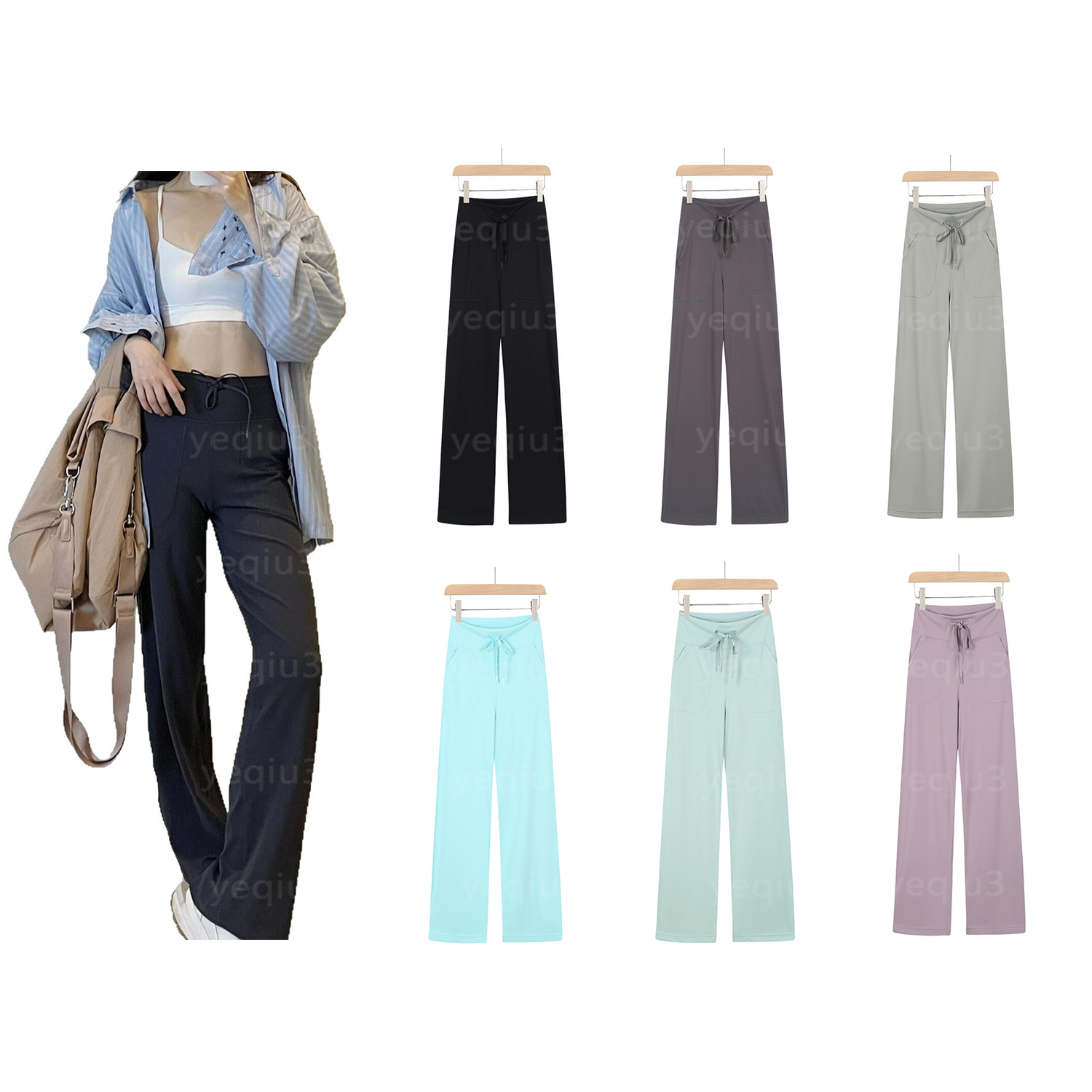 Women's High Waist Drawstring Wide Leg Pants Softstreme Feel Loose Fit Casual Lounge Gym Trousers-image-1107851529