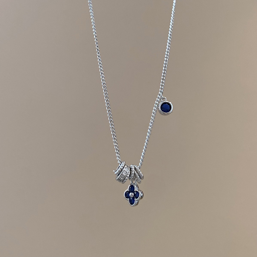 French-style vintage exquisite versatile four-leaf clover zircon necklace for women, new light luxury high-end fashion clavicle chain-image-1108151725