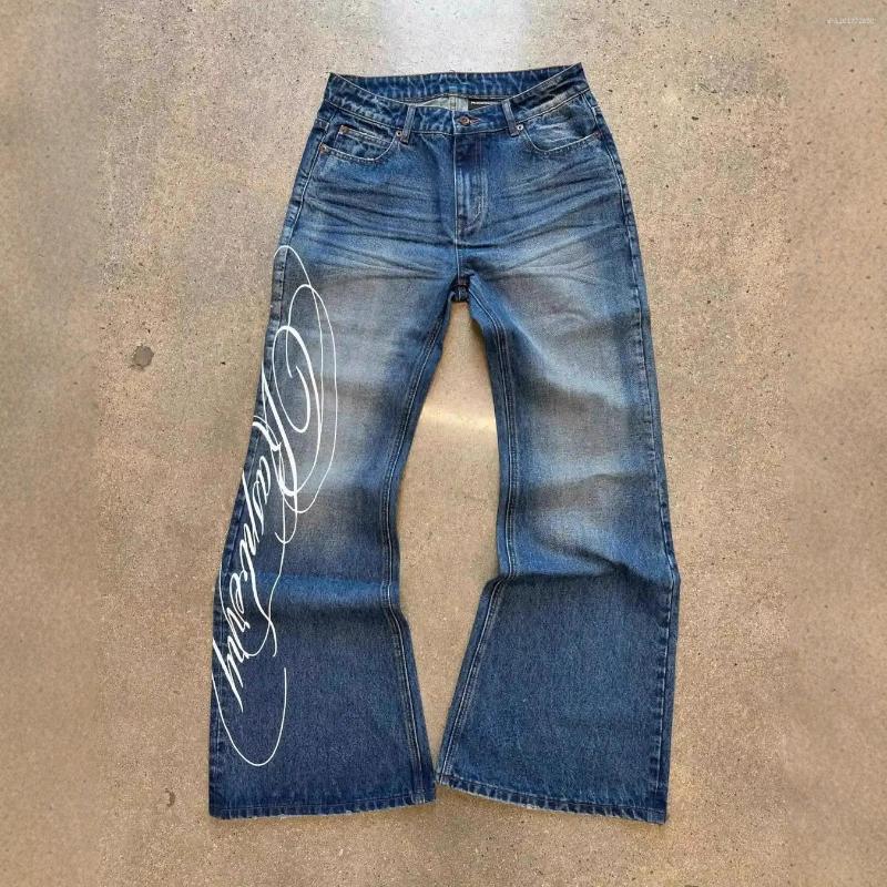 Men's Jeans European And American Cross-Border High-Waisted Washed Letter-Printed For Men Women Y2K Harajuku Fashion Punk Street Style Long