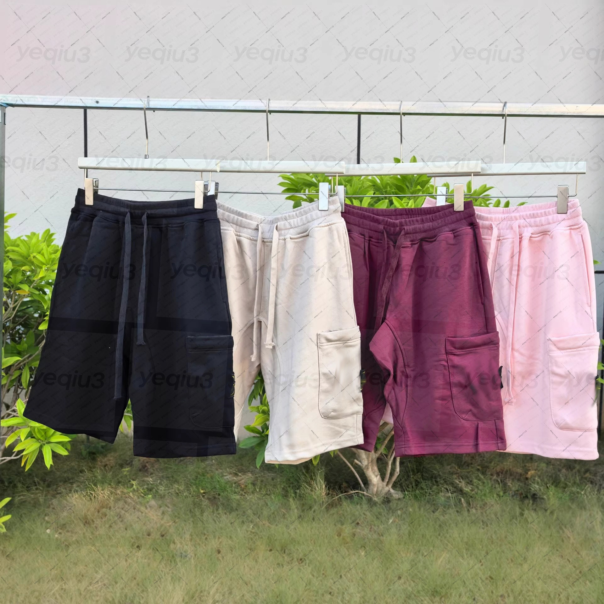 Mens Casual Shorts embroidered Compass Patch Solid Color Elastic Waist Drawstring Knee Length Summer Shorts for Men-image-1108198057