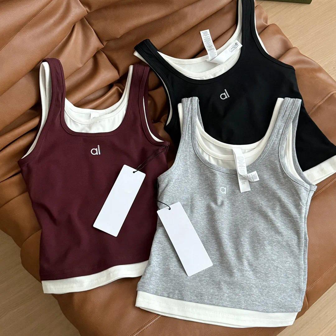 Womens Yoga Vest Luxury Slim Fit Sleeveless Vests Tanktop Female Sports Summer Cotton Tees Designer Vest Outwear Elastic Knitted Tanks