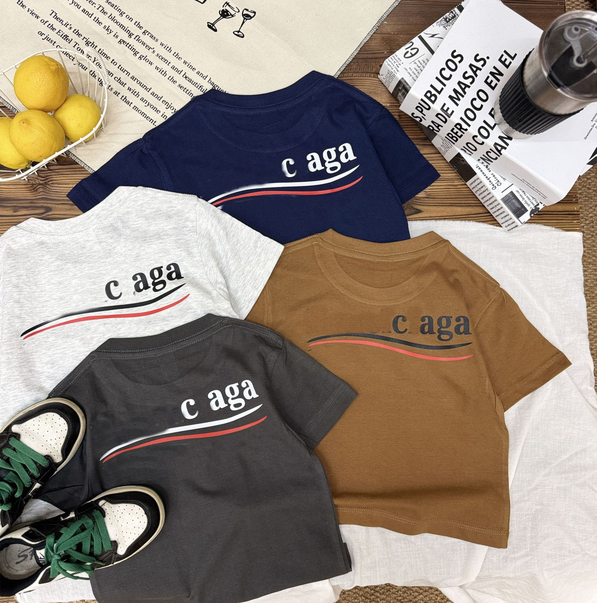 Designer Brand Kids Short Sleeve T-Shirt, Summer New Arrival, Paris Streetwear Crew Neck Organic Cotton Family Matching Tops