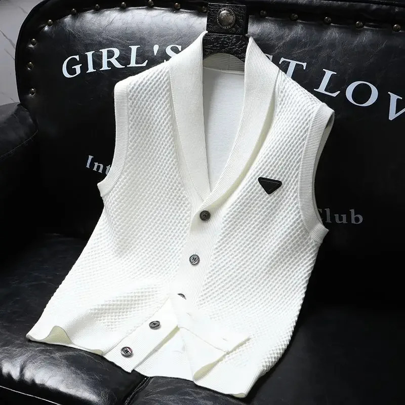 Pradlys Knit Tank Spring Summer Knitted Cardigan Vest Mens American Trendy Solid Color Slim Business Versatile Fashion Tops Men Aesthetic Padaly Lux