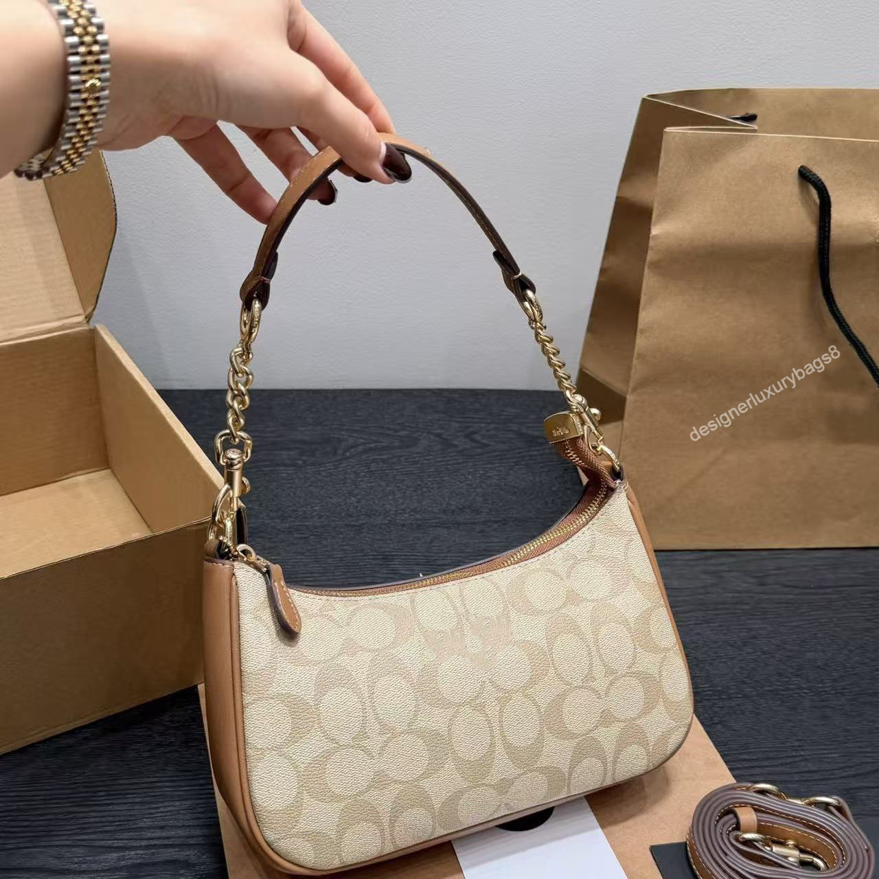 Designer bag shoulder bag Luxury genuine Leather underarm hobo bag fashion women chain casual crossbody armpit brown zippy Daily outfit handbags