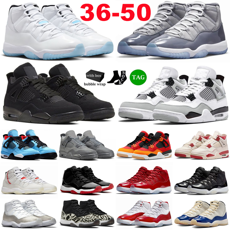Extra-large Size 36-50 11s Basketball Shoes 4 4s Mens Womens Trainers Military Black Cat Bred White Thunder Cool Grey Cherry Outdoor Sport Designer