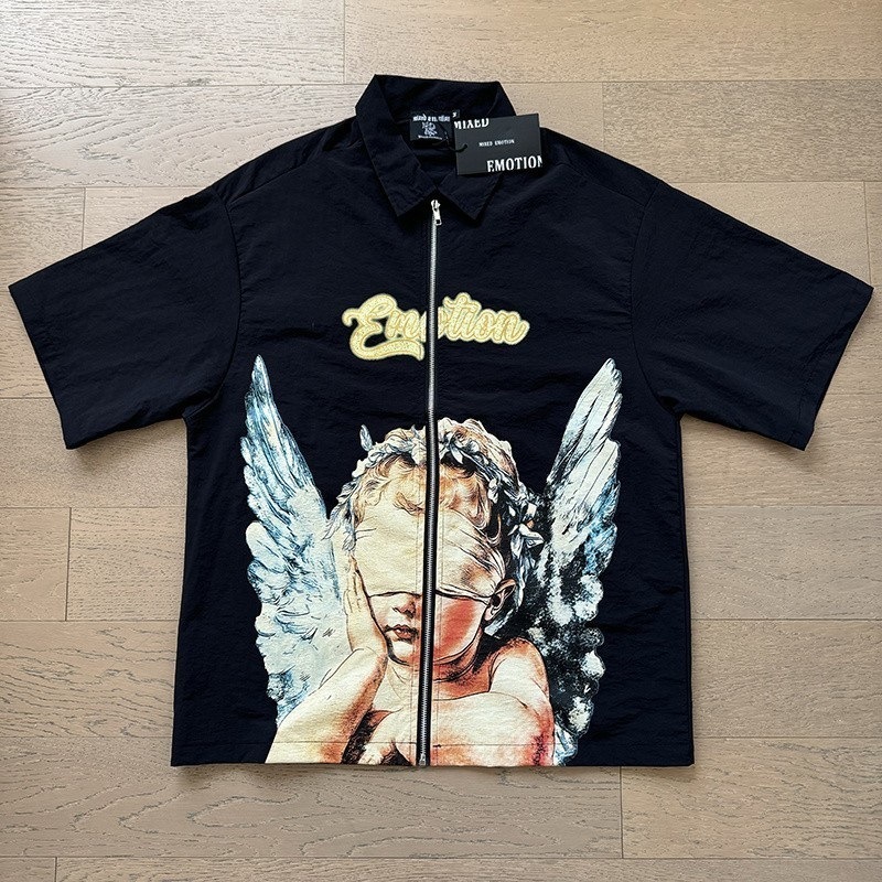 Mixed Emotion Shirt Designer Mens Shirts Letter Print Rhinestone Trendy Vintage High Street Hip Hop Streetwear Short Sleeve Tees Casual Emotions Shi