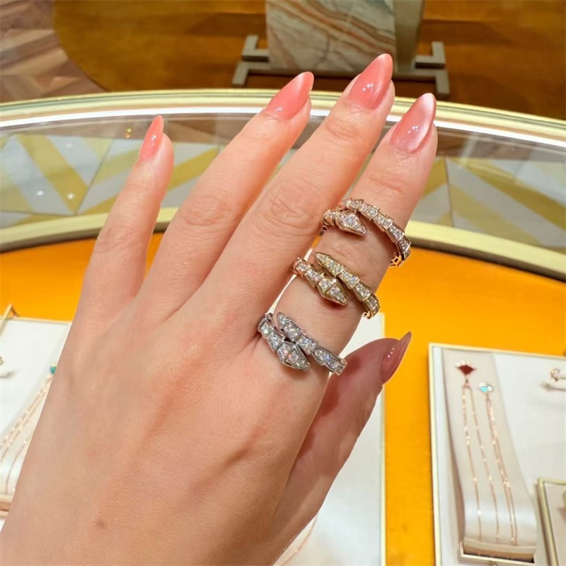 Trend designer ring jewelry 18k rose gold engagement full diamond rings designer for women men snake bone plated gold ring bague new designer rings