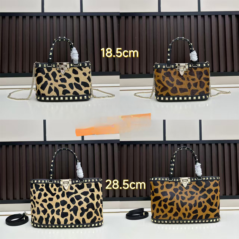 Designer's new high-end light luxury leopard print rivet tote bag commuting travel buckle shoulder bag