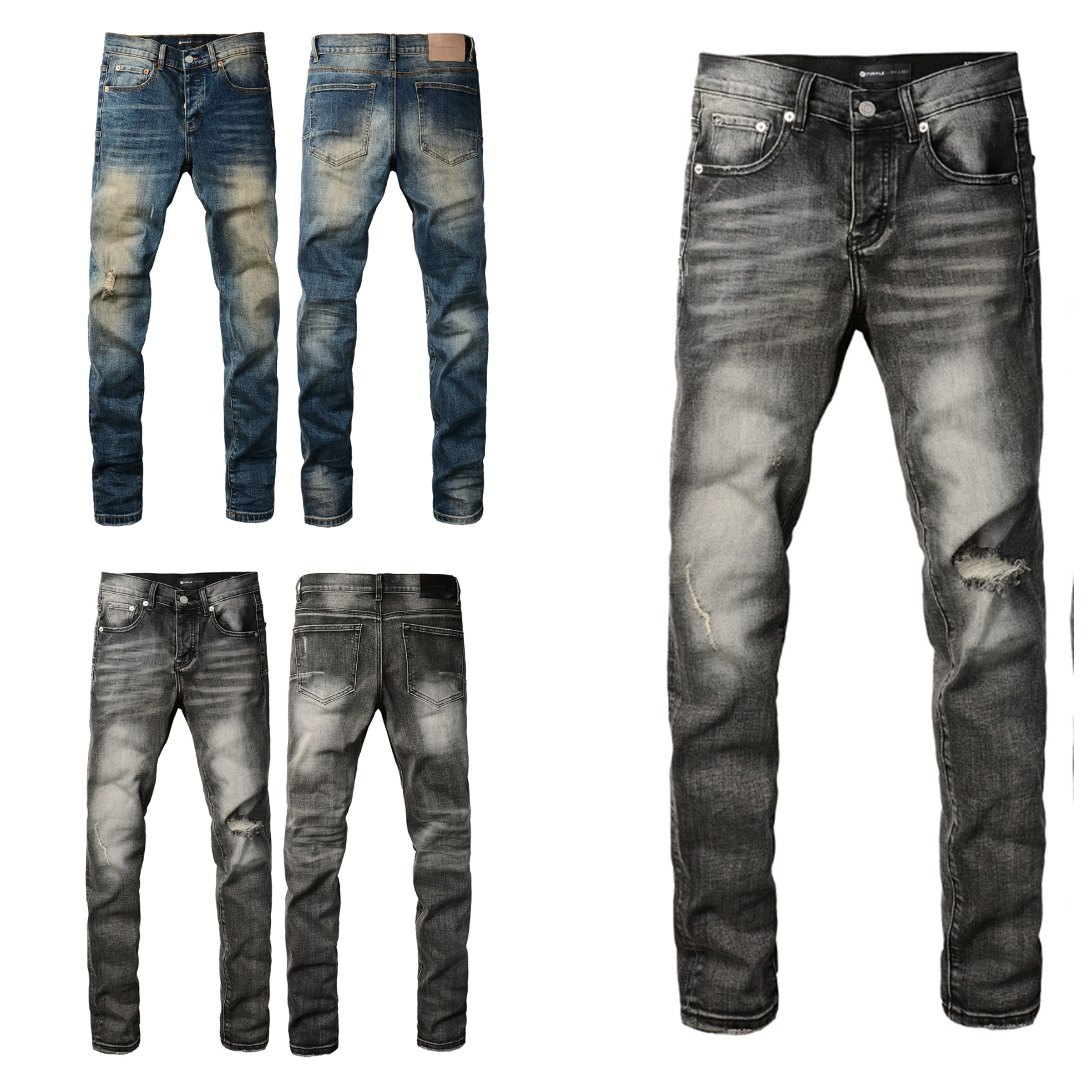Designer, denim ripped fashion trend men's ripped motorcycle street jeans-image-853184405