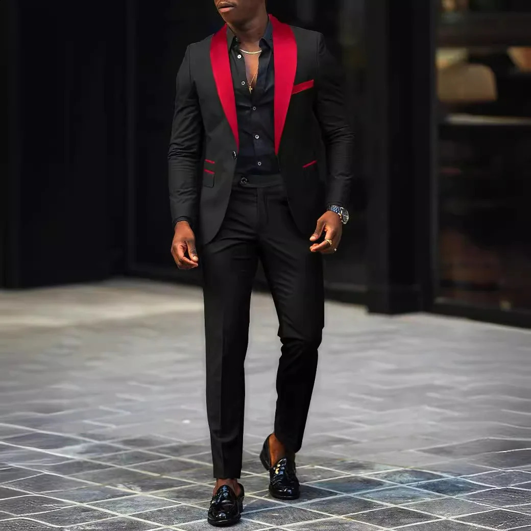 Mens Fashion Business Casual Two-piece Comfortable and Breathable Slim-fit Side Slit Single-button Suit Jackettrousers 260530BJ