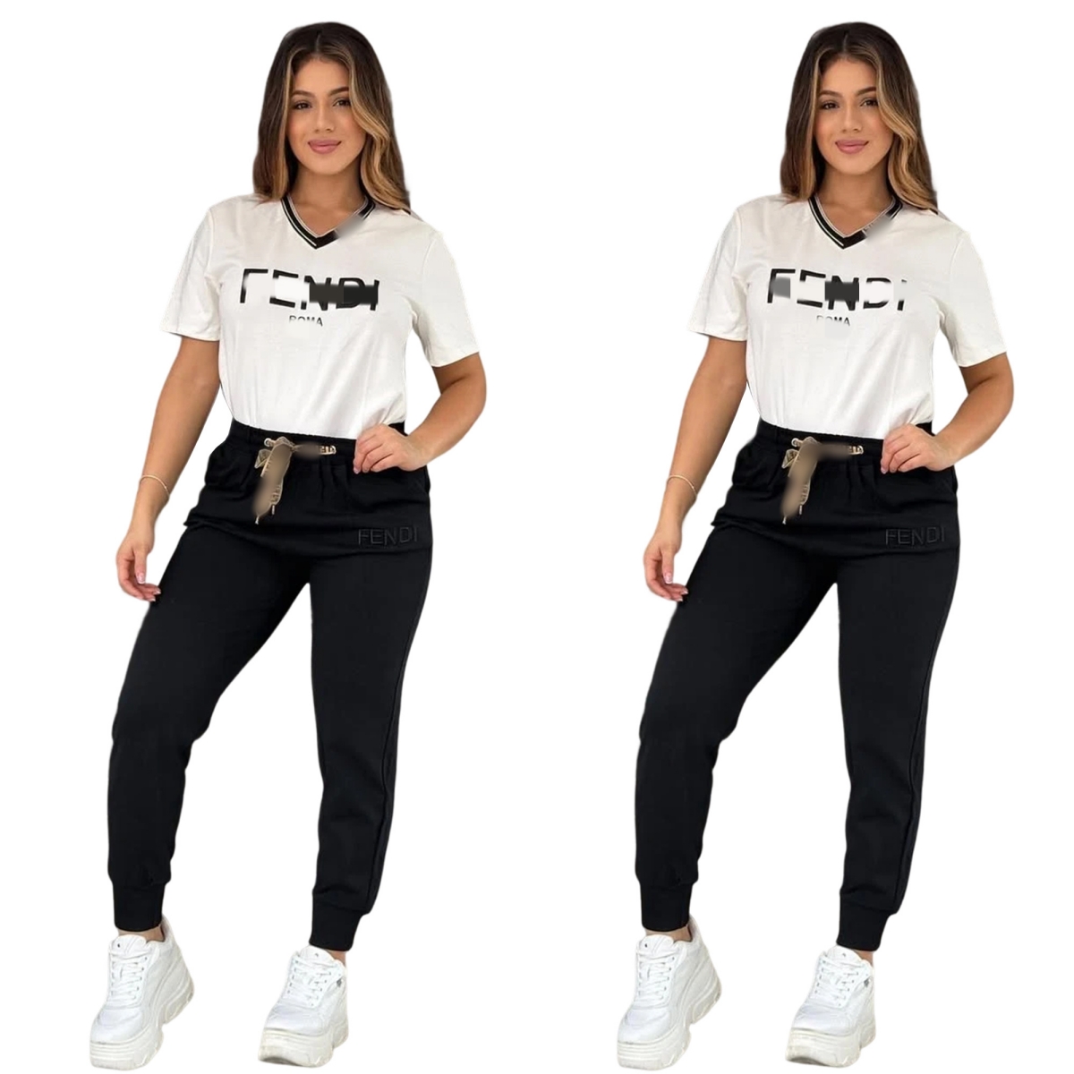 Pantalon deux pièces de créateur pour femmes, ensemble t-shirt et pantalon décontractés à col ras du cou, livraison gratuite