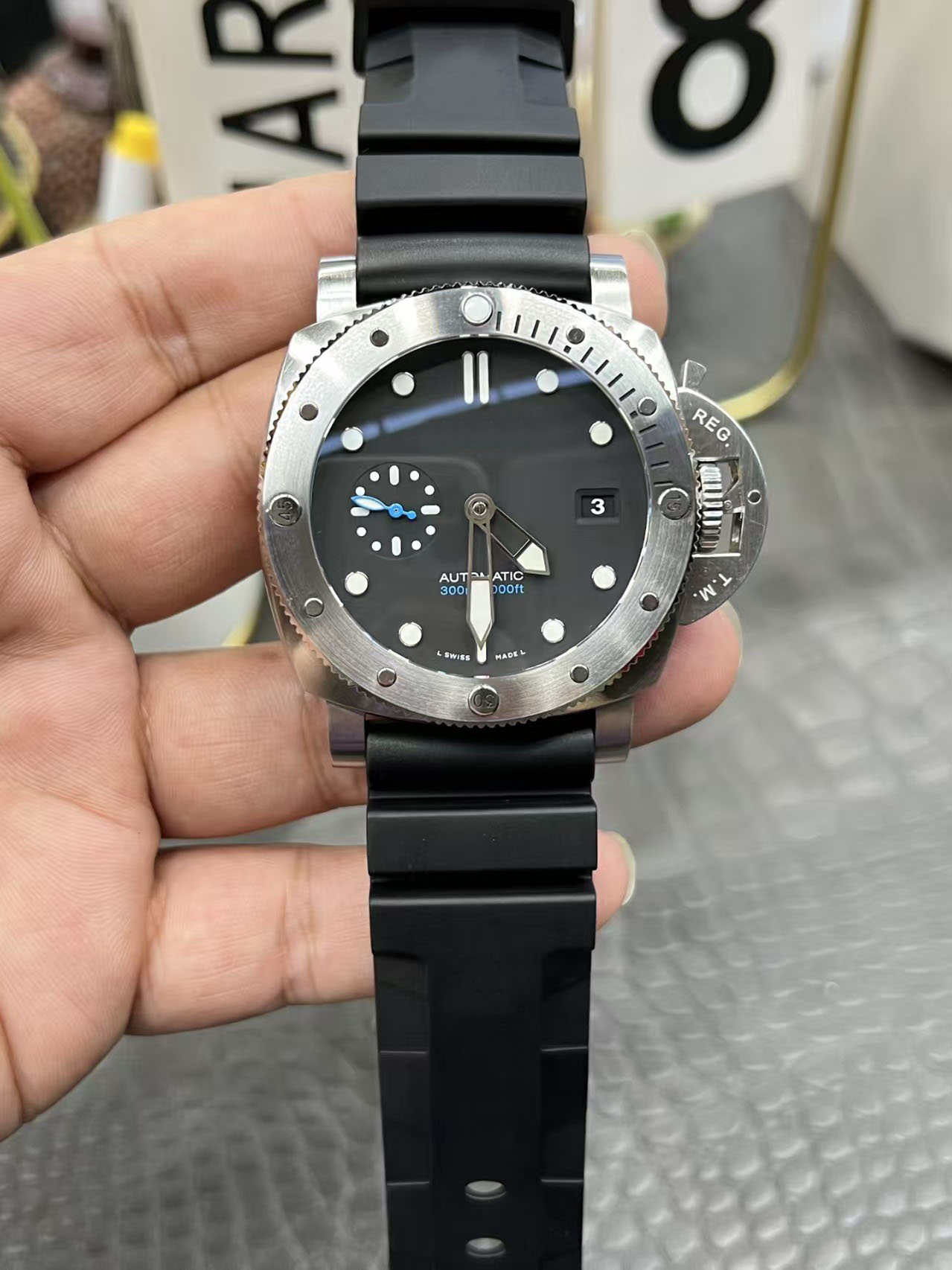 1229 44mm Brushed Steel Mens Watch 9010 Automatic Luxury Wristwatch Sapphire Crystal Luminous