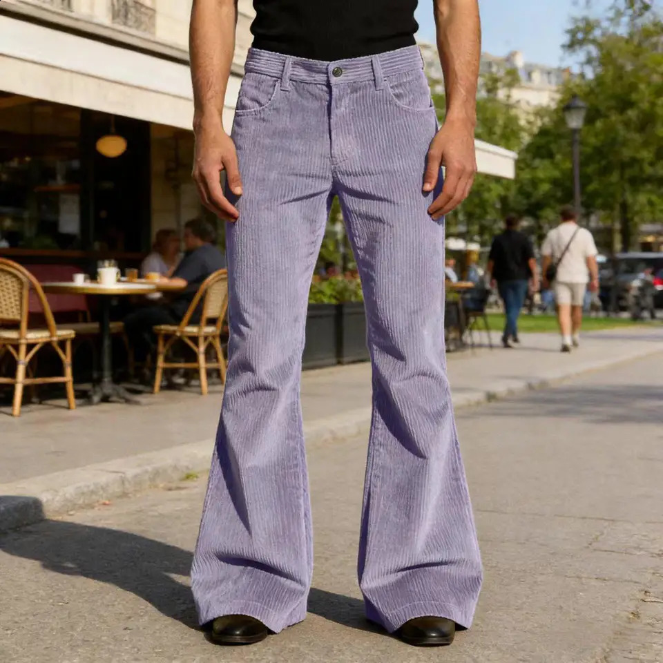Mens Corduroy Flare Pants Vintage High Waist Bell Bottom Trousers Retro 70s Style Casual for Daily Wear Streetwear 260521 88