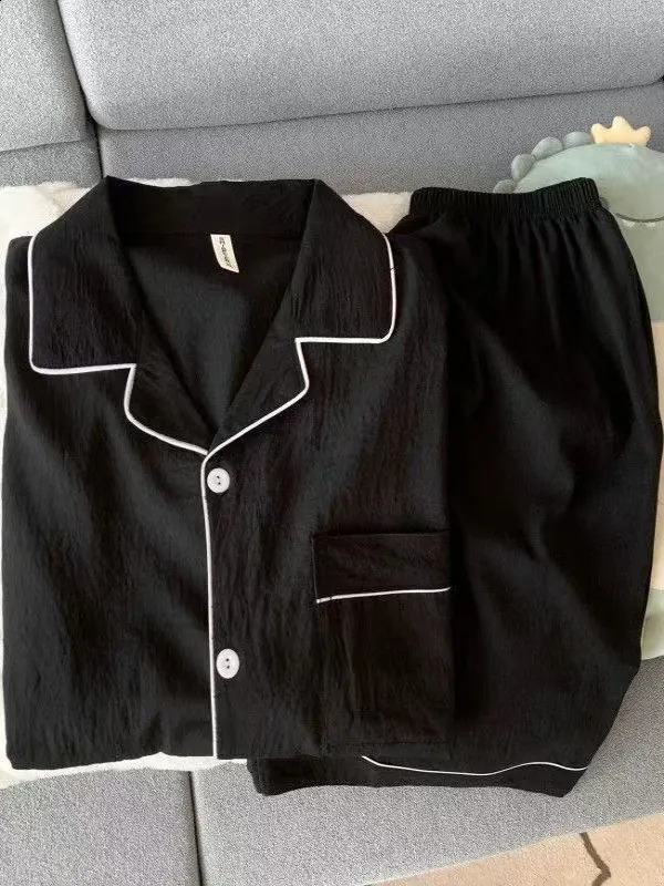 Cloud Cotton Lightweight Short Sleeve Sleepwear Mens Summer Home Clothes Thin Fabric Black Short Pants Simple Youth Style 260530BJ