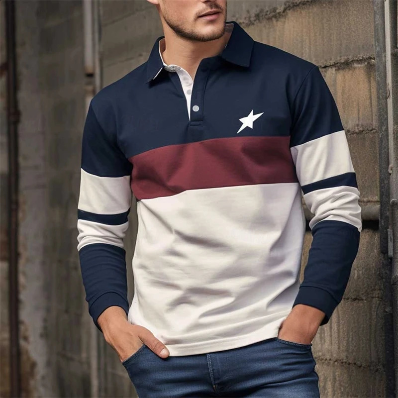 Simple Striped Long Sleeve Shirts For Men Fashion Daily Wear 3D Printed Golf Polo Shirt Casual Oversized Lapel Button Tops 260530BJ ae