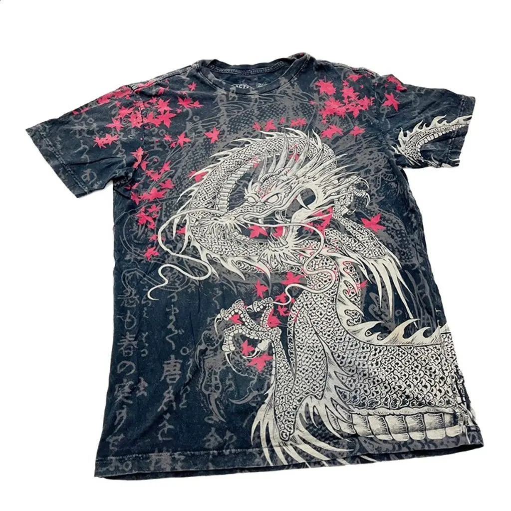 Japan Wash Black Short Sleeves Dragon Printing Y2K Womens Clothes T Shirt Gothic Mens Vintage Tour Tee 260527BJ