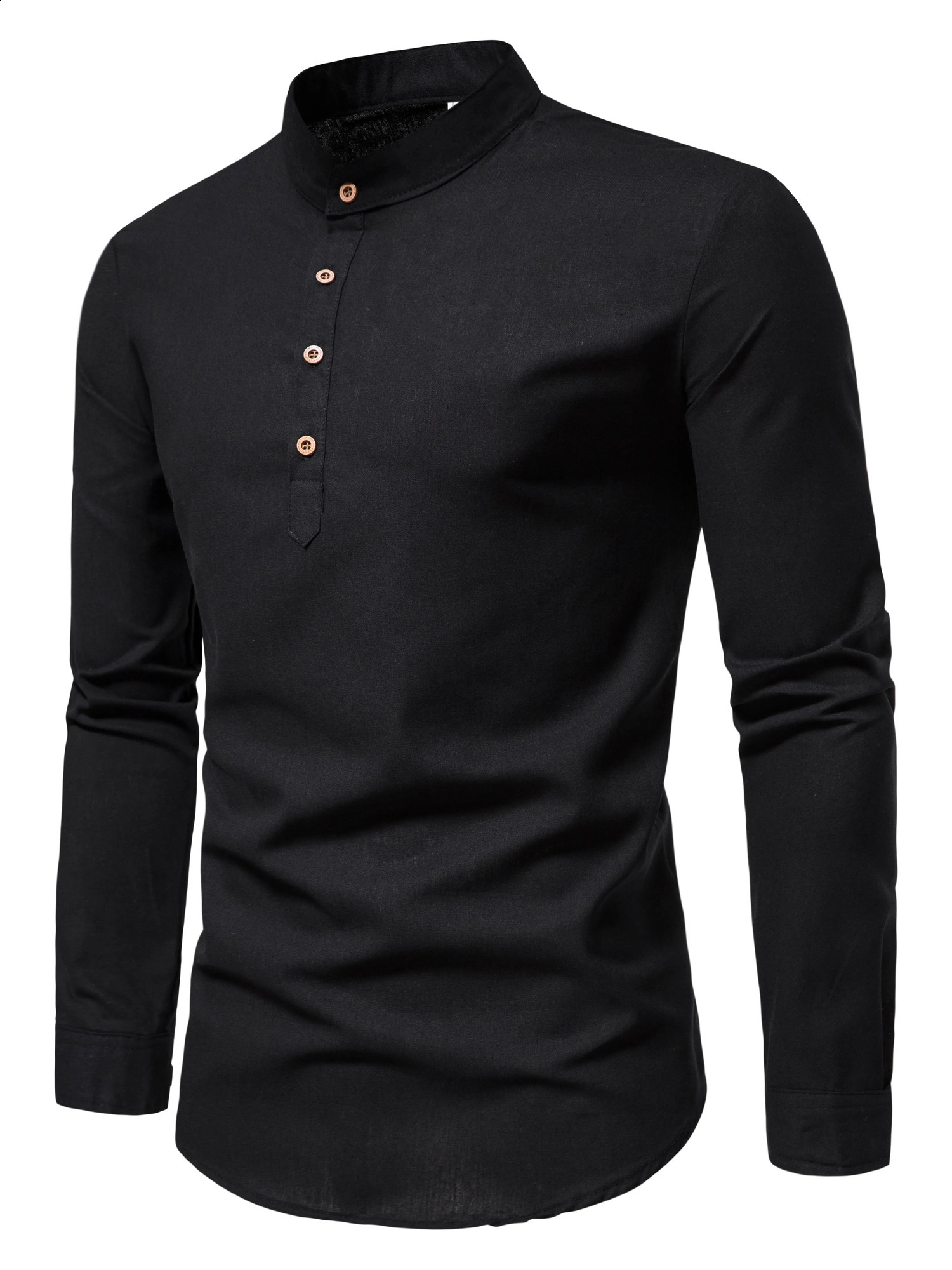 Spring and autumn mens pure cotton solid color shirts elegant long-sleeved stand-up collar shirts slim-fit mens shirts 260528BJ