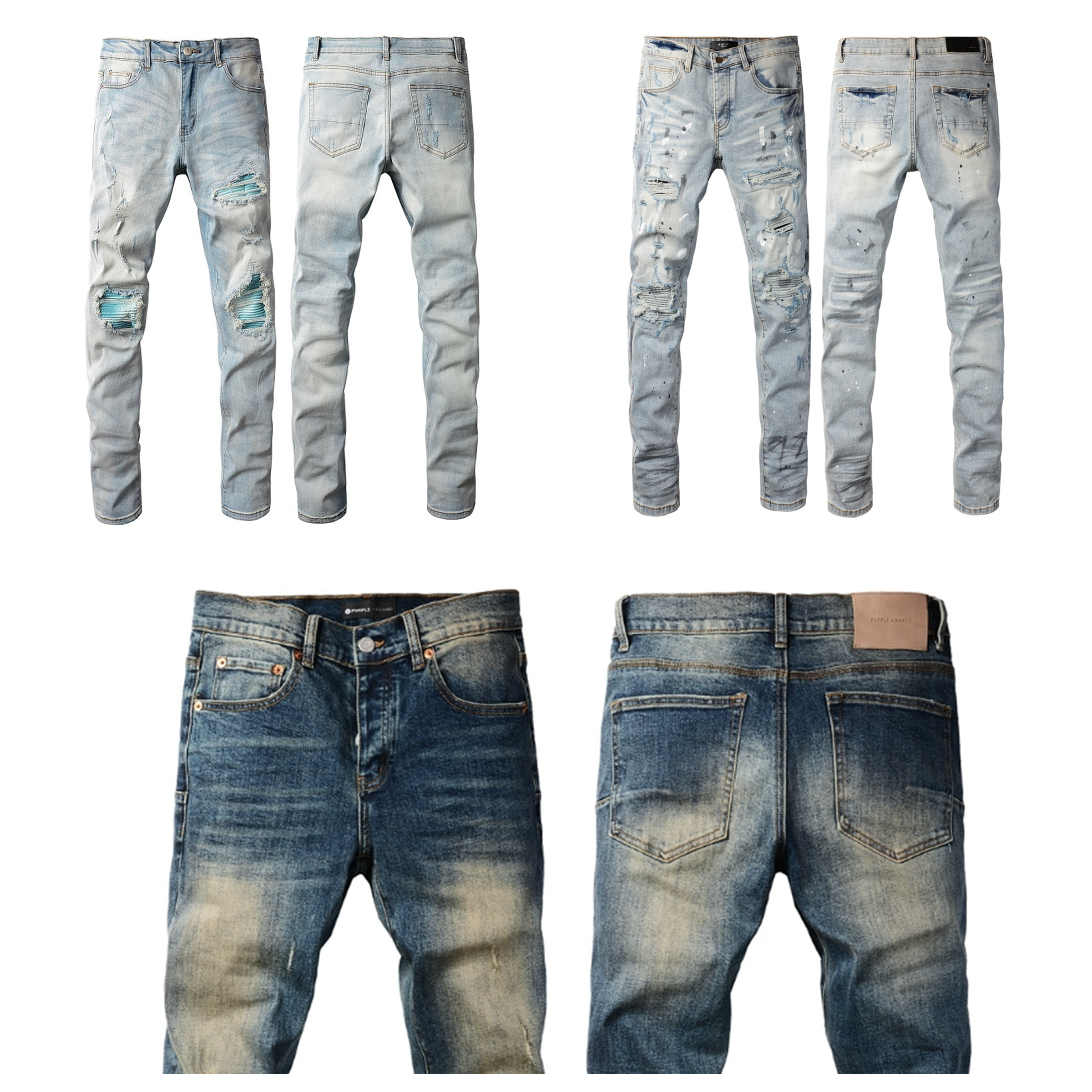 Designer, street motorcycle jeans with ripped holes, fashionable and trendy men's ripped motorcycle street jeans, sizes 28-40-image-852979351