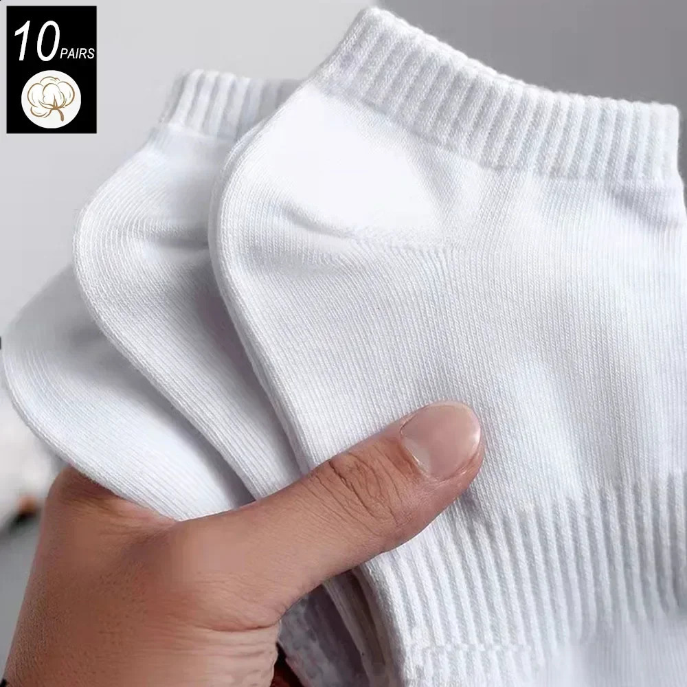 10 Pairs Classic BlackWhite Business Men Cotton Socks Summer Autumn High Quality Women Solid Color Ankle Boat Socks 260530BJ