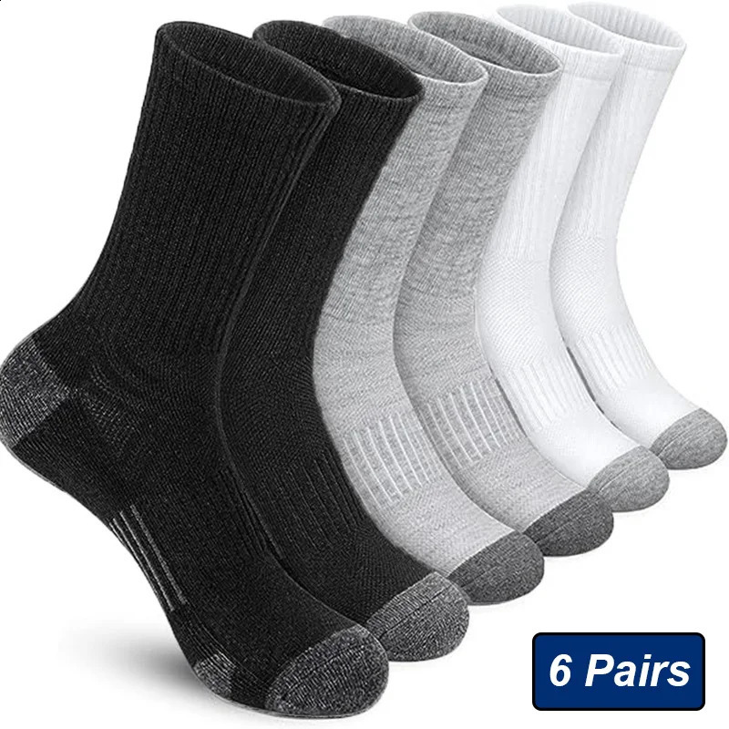 6 Pairs Mens Outdoor Gym Socks High Quality Comfortable Soft Buffered Running Socks Breathable Large Size Style EU39-46 260530BJ