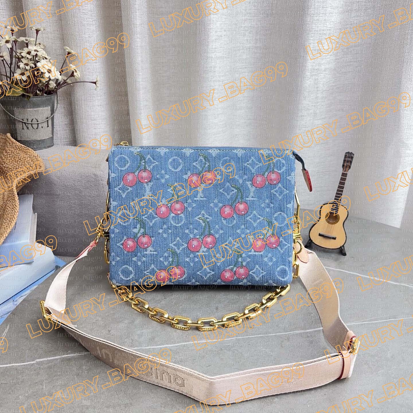 Designer Denim Denim New Letter Full Print Shoulder Bag Luxury Crossbody Bag Cherry Underarm Bag Tri Color Shopping Bag Bucket Bag Mini Handbag Chai