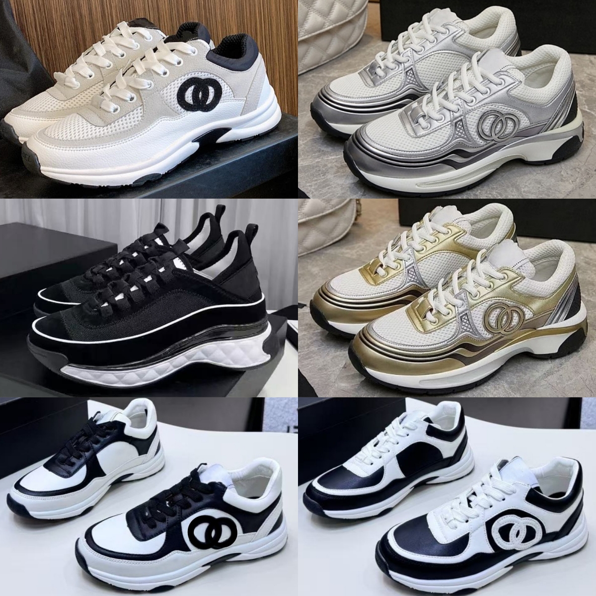Designer shoes women Sneakers 23 c Golden Silver Horn King Black white pandasneaker Cc Silver luxury casual schuhe womens platform sneaker famous cl
