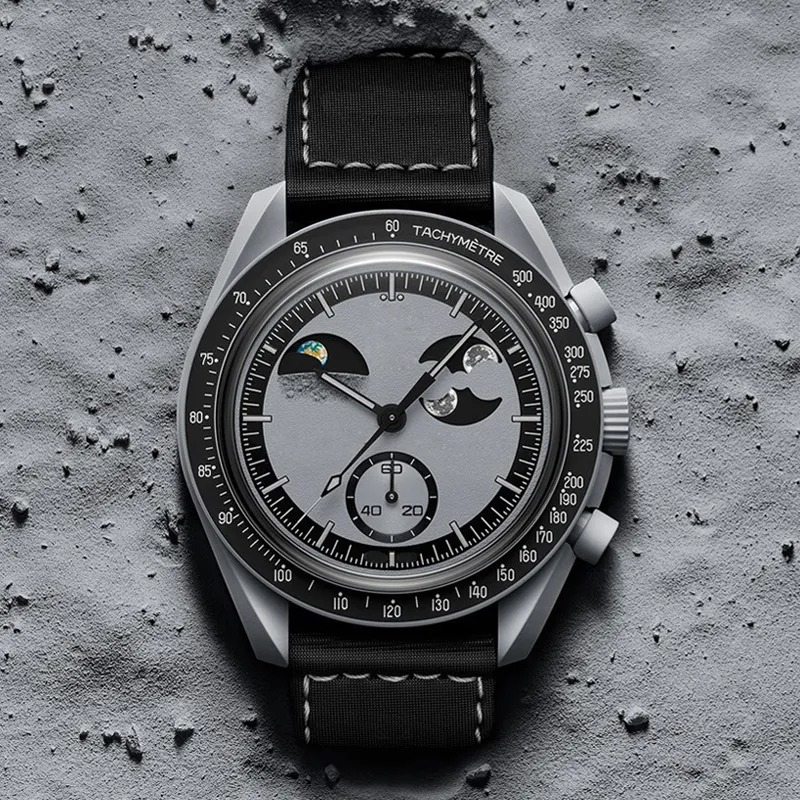 1965 New Bioceramic Planet Moon Quarz Watch Mission To Mercury 42mm Full Function Chronograph Luxury Mens couple joint name Wristwatches Moonshine V