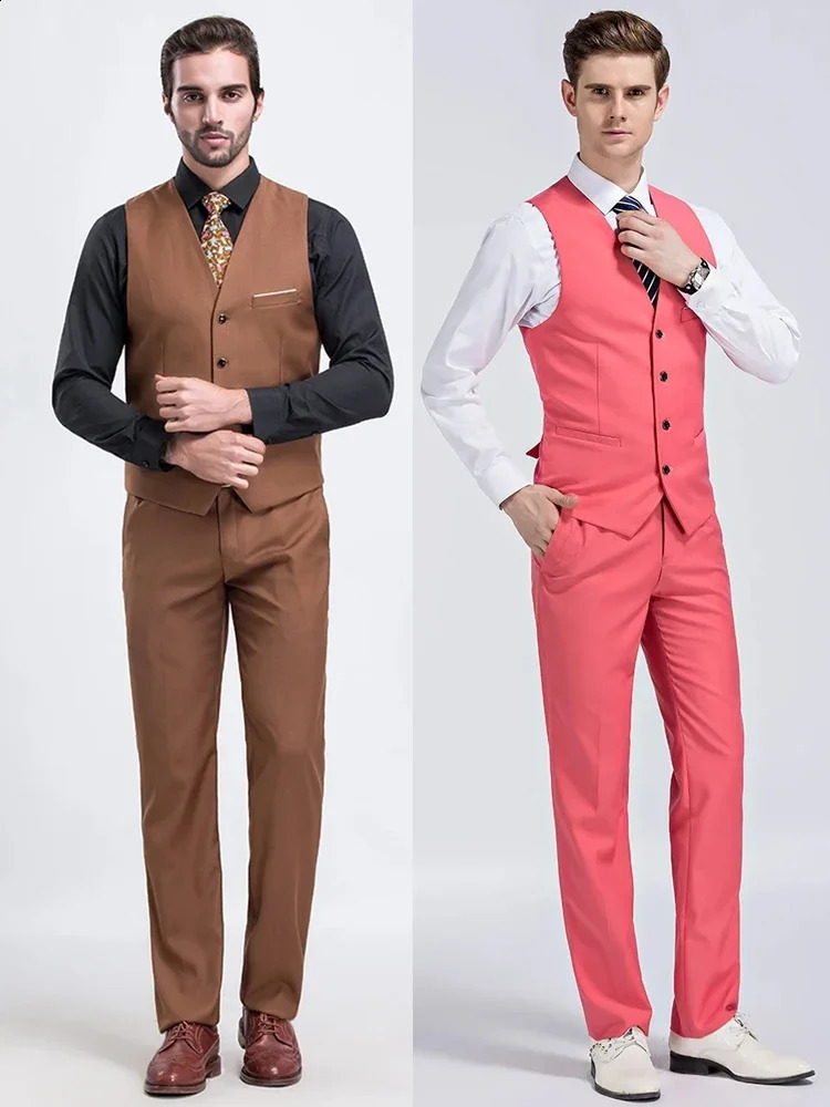 M-6XL Mens Casual Business Solid Color Vest and Pants Groom Wedding Dress Waist Coat Trousers 260530BJ