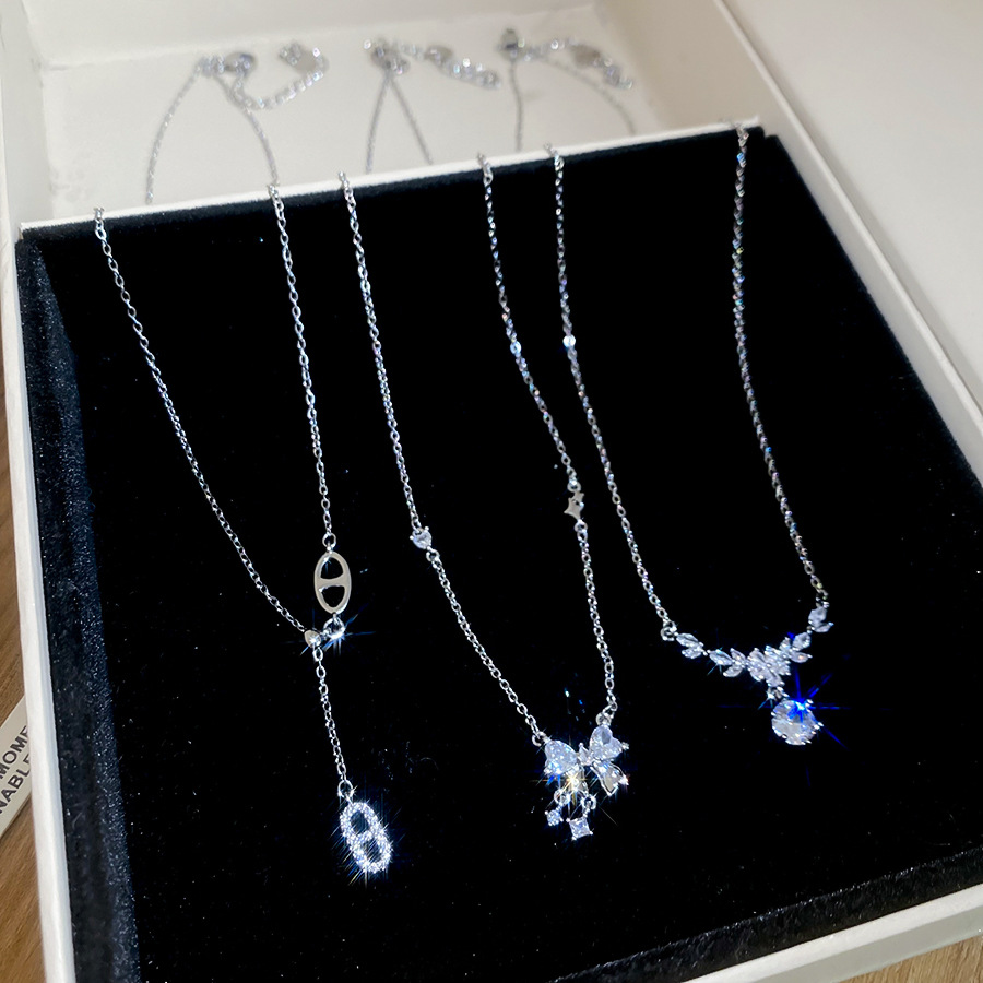 Korean-style ultra-shiny zircon flower round necklace, exquisite versatile, ins-style clavicle chain, light luxury and high-end feel, women'-image-1108418047