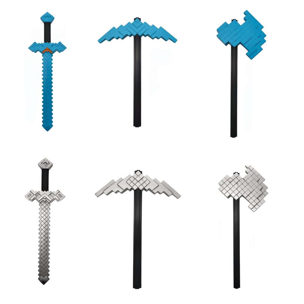 Pixel PU Foam Cosplay Prop Set, Unsharpened Blocky Sword, Pickaxe & Axe for Halloween & Role Play-image-1108398488