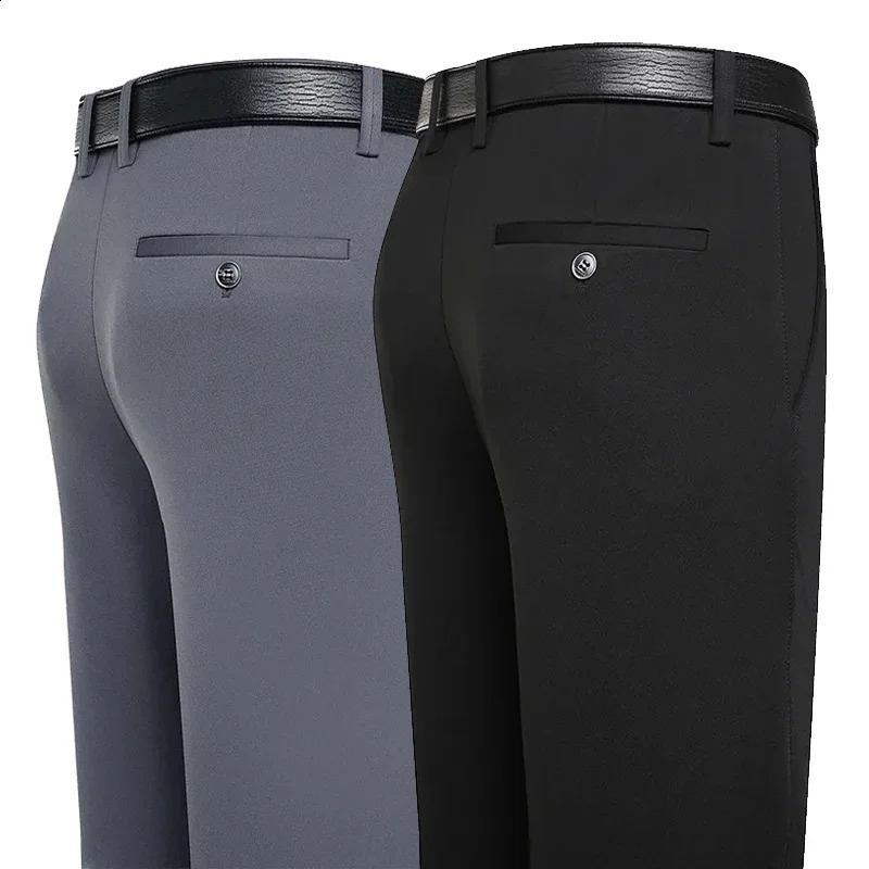 Suit Pants Men Business Casual Trousers Formal Dress Straight Pants Elastic Black Navy Blue Male Clothing 260527BJ