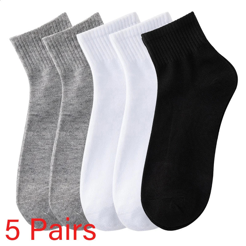 5 PairsLot Black White Mens Socks Business Solid Color Casual Simple Versatile Breathable Cotton Sports Mesh Short Socks 260530BJ