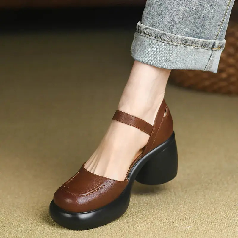 2026 Designer Dress Women ladies leather high heel Formal Shoes Closed Round Toe High Heel Sandals 2026: Versatile Fashion, Free Shipping Black Brow