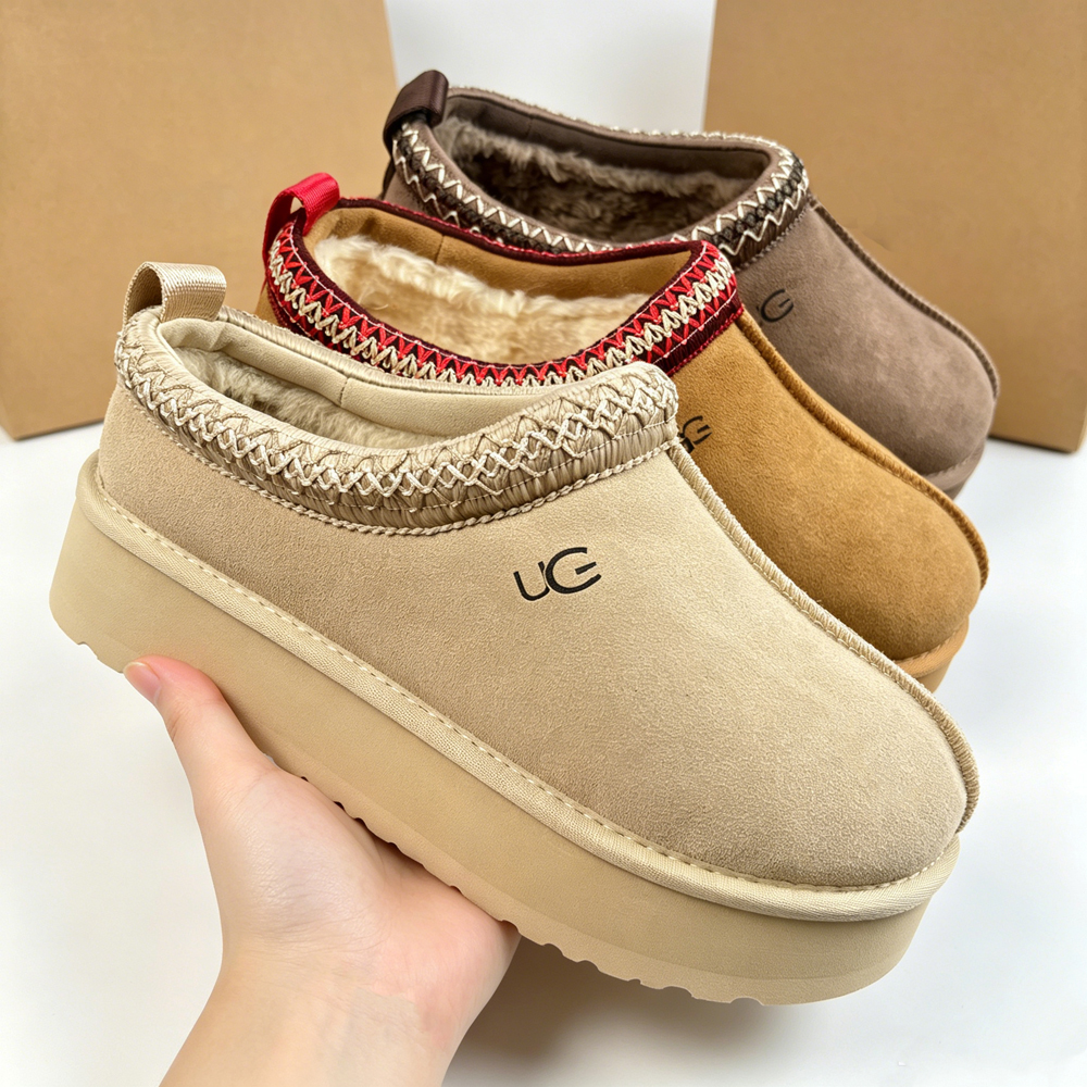Tasman Slippers Woman Tazz Chestnut Fur Slides Sheepskin Shearling Tazz Slippers Mules Men Ultra Mini Platform Boot Slip-on Shoes Suede Upper Com-image-912980150