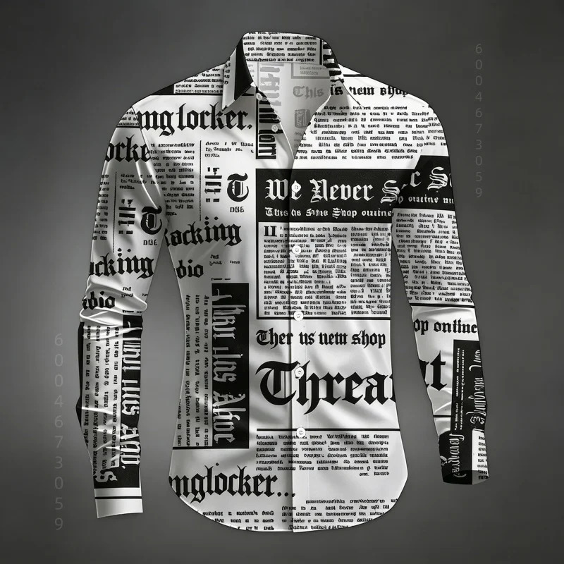 Mens shirt long sleeved shirt spaper letter print retro casual single breasted shirt street style trendy mens top XS-6XL 260630BJ
