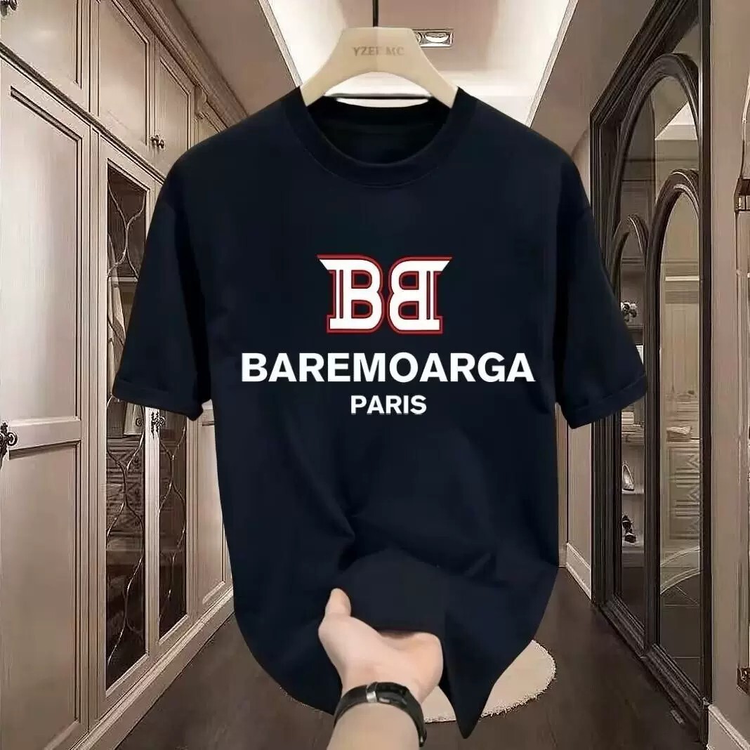 T-shirt ample B d'été pour hommes avec lettrage Paris imprimé sur la poitrine, haut à manches courtes respirant noir pur style bureau et rue simp