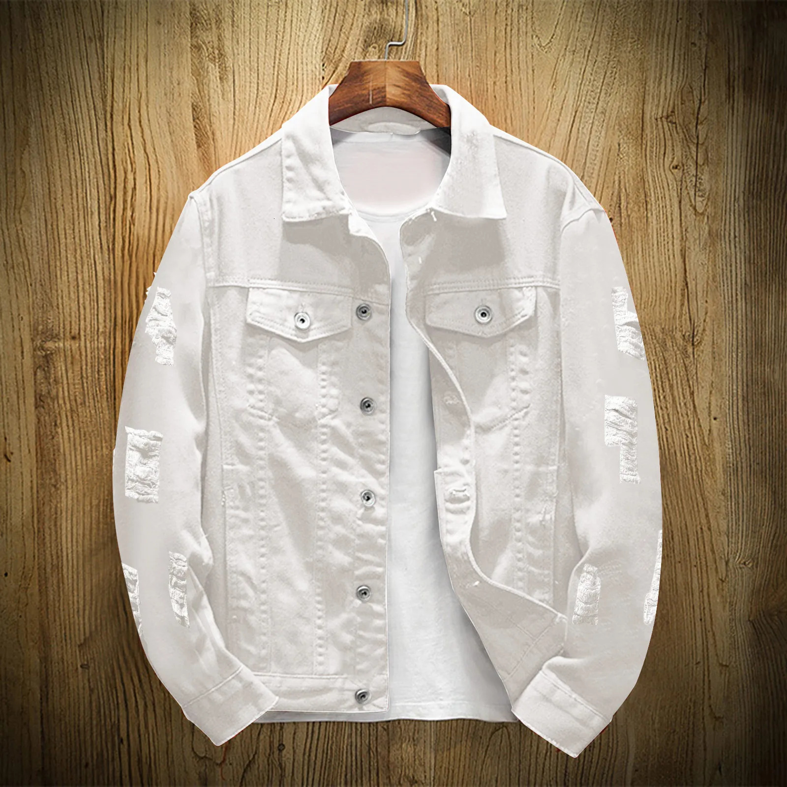 Mens Casual Denim Jacket Spring Autumn Vintage Solid Color Lapel Denim Coat Tops Streetwear Hole Denim Outerwears Coats For Men 260630BJ