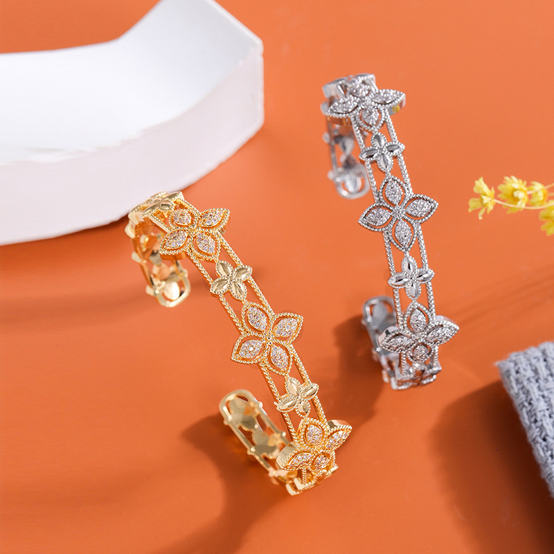 Cross-Border Copper Inlaid Zircon Open For Women, Japanese Korean Style, Fashionable And Simple, Full Of Diamonds, High-End Jewelry, Women's Br